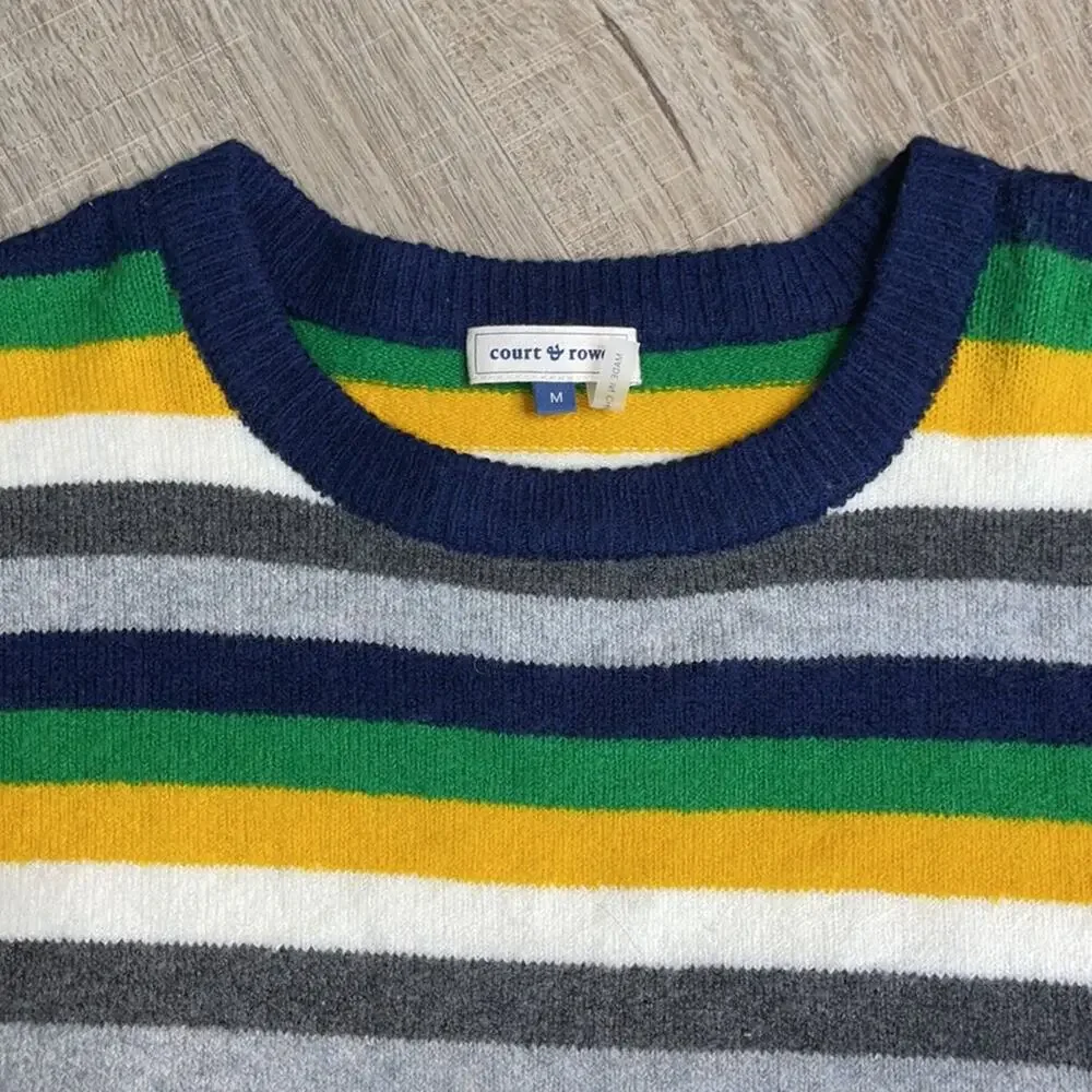 COURT & ROWE Green Navy Stripe Ivy League Wool Blend Sweater Women's Size Medium